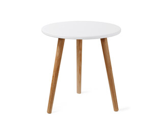 Round coffee table or end table in scandinavian style, isolated on white background with clipping...