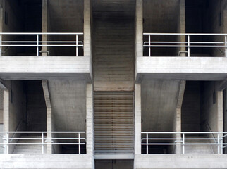 concrete staircases and walkways in an old brutalist type buildi