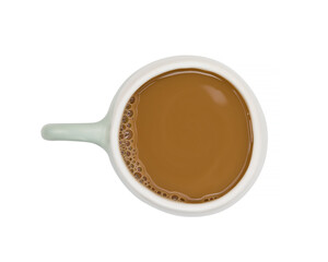 ceramic cup of coffee with creamer in it