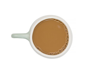ceramic cup of coffee with creamer in it