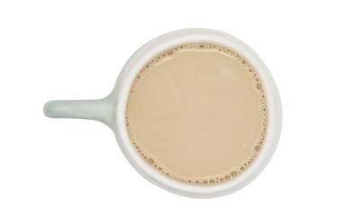 ceramic cup of coffee with creamer in it