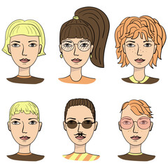 Set of avatar men and women faces with different styles
