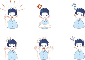 スーツ姿の男の子の色々な表情のイラストのセット