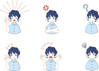 スーツ姿の女の子の色々な表情のイラストのセット