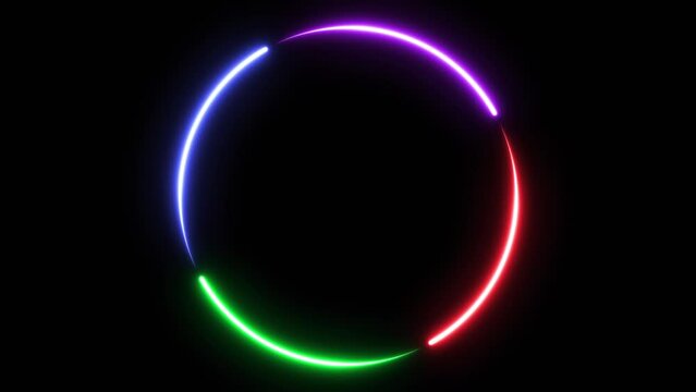 Loop neon shiny circle futuristic geometric graphic motion footage, glow animation effect frame future, broadcast colourful lighting for billboard fluorescent display in retro bar party nightlife