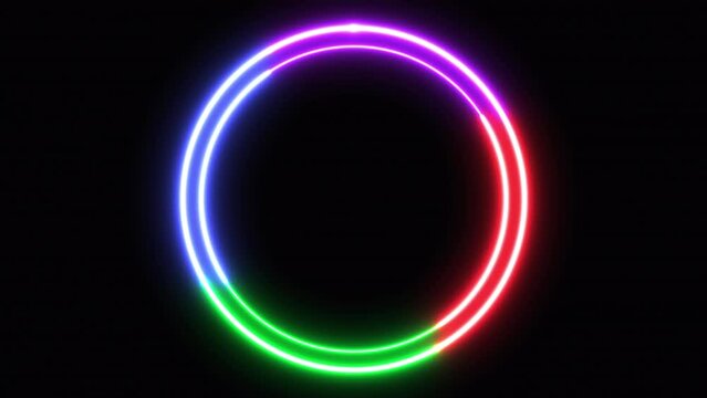 Loop neon shiny circle futuristic geometric graphic motion footage, glow animation effect frame future, broadcast colourful lighting for billboard fluorescent display in retro bar party nightlife
