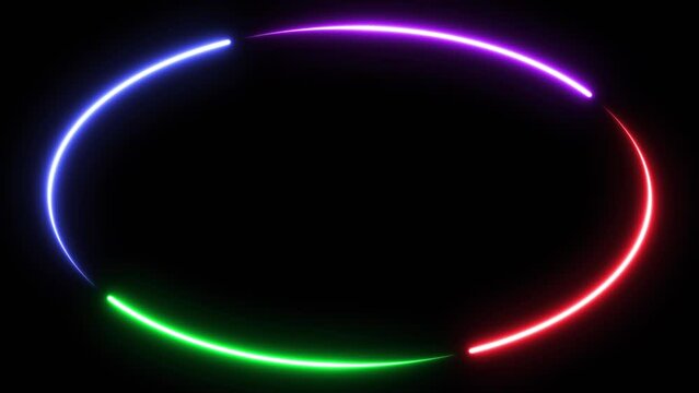 ์Loop neon shiny oval futuristic geometric graphic motion footage, glow animation effect frame future, broadcast colourful lighting for billboard fluorescent display in retro bar party nightlife