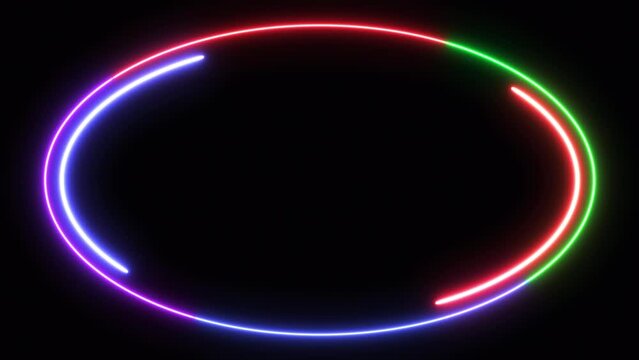 Loop neon shiny oval futuristic geometric graphic motion footage, glow animation effect frame future, broadcast colourful lighting for billboard fluorescent display in retro bar party nightlife