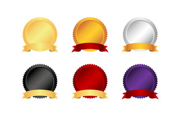 Medal and ribbon template vector illustration set ( text space, design space)