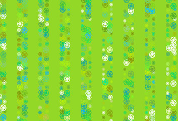 Light Green, Yellow vector cover with beautiful snowflakes.