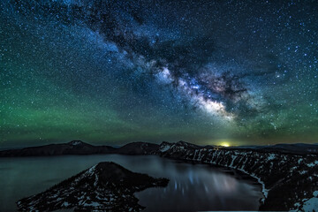 Milky Way Reflected by Crater Lake - obrazy, fototapety, plakaty