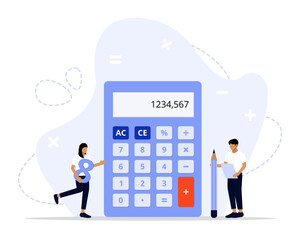 Calculator concept illustration. calculator for math operations, budget, analytics, data, income, finance. Completely editable vector illustration. Finance, calculations and economy concept.