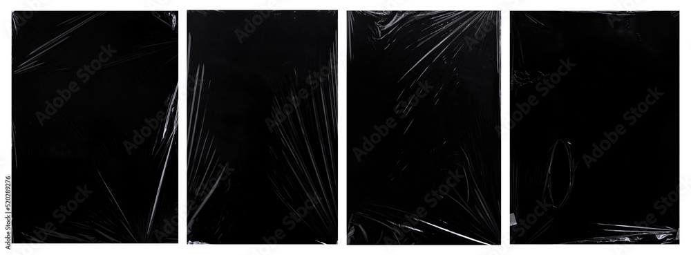 Poster collection of plastic wrap texture for background and photo overlay effect. set of wrinkled plastic 