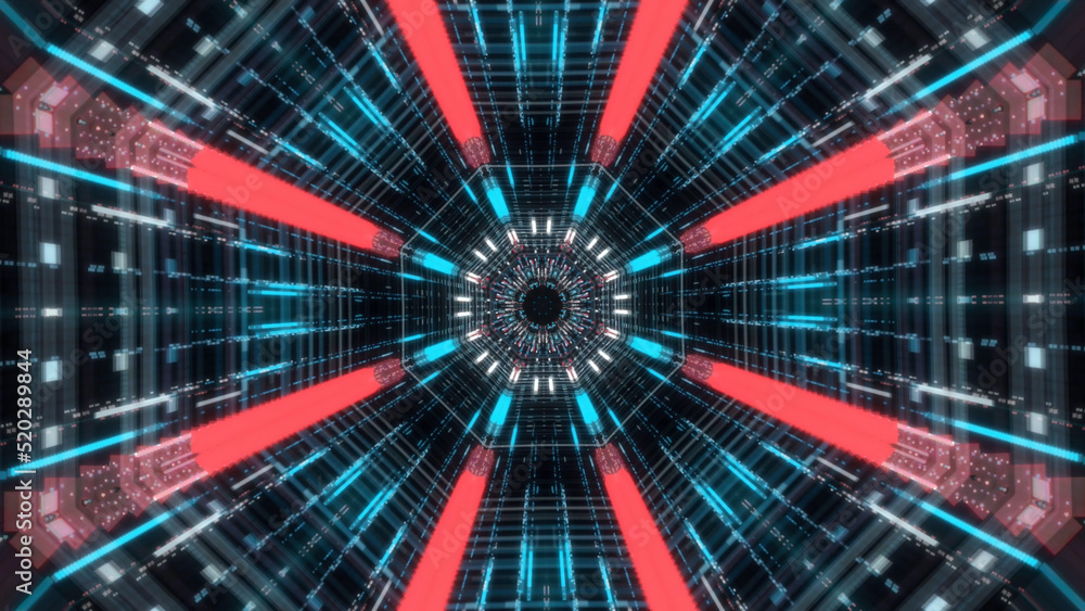 Poster beautiful futuristic abstraction of sci-fi endless tunnel on the black background. animation. moving