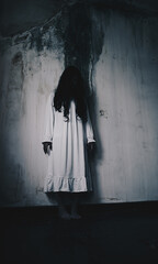 Horror woman ghost zombie creepy standing in haunted house