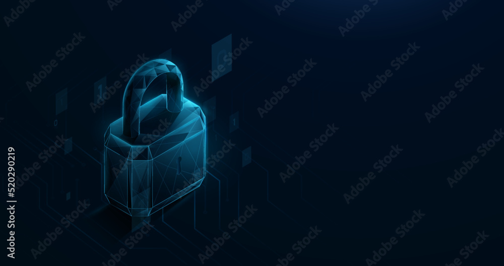 Poster 3d lock pad. cyber security technology and network protection concept background. vector illustratio