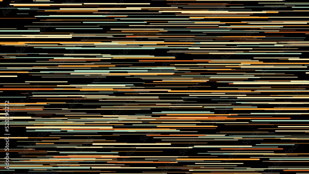 Poster multicolored horizontal neon rays of different sizes flying smoothly on the black background. animat