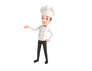 Chef character open hand palm in 3d rendering.