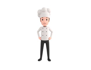 Chef character with hands on hip in 3d rendering.