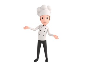 Chef character spreading his hands in 3d rendering.