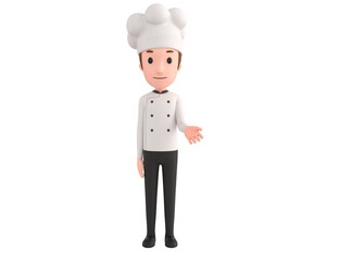 Chef character giving his hand in 3d rendering.