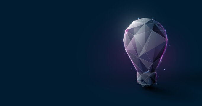 Low poly model design with Light Bulb. Ideas Creativity concept. Vector illustration