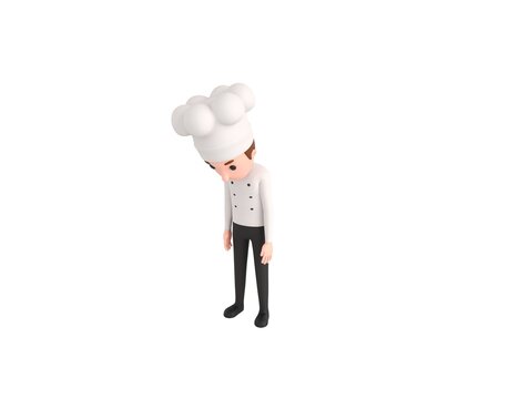 Chef character looking down in 3d rendering.