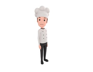 Chef character standing and look up to camera in 3d rendering.