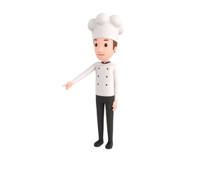 Chef character pointing to the ground in 3d rendering.