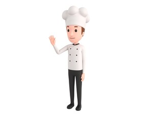 Chef character saying hi in 3d rendering.
