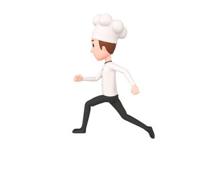 Chef character running to the left side in 3d rendering.