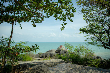 Hin Hua Nai Rang Stone at Kao Seng port of Songkhla City Southern of Thailand. Southern yard of the rock where the locals called this place HUA NAI RAENG © chayakorn