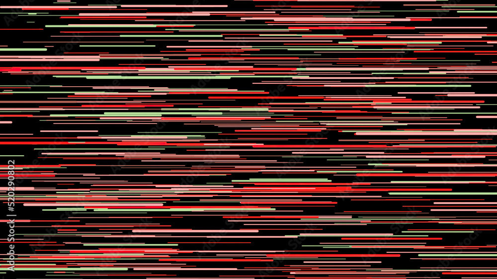 Poster multicolored horizontal neon rays of different sizes flying smoothly on the black background. animat