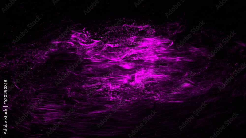 Poster digital animation of briefcase icon decaying into multicolored moving plexus networks on black backg