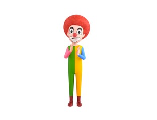 Clown character applauding in 3d rendering.