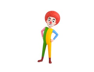 Clown character with hands on hip in 3d rendering.