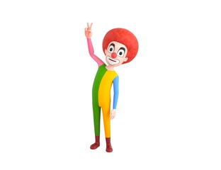 Clown character showing two finger in 3d rendering.