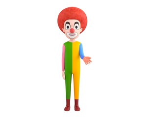 Clown character giving his hand in 3d rendering.