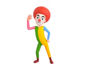 Clown character hold hand near ear listening rumors in 3d rendering.