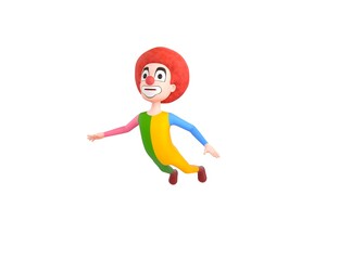 Clown character flying in 3d rendering.
