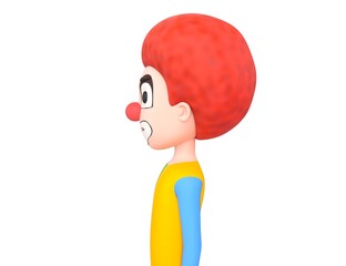 Clown character looking to side in 3d rendering.