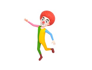 Clown character floating in the air in 3d rendering.