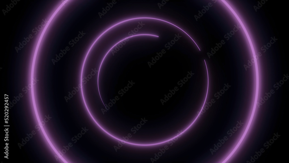 Poster abstract background with flying into tunnel from shapes round. animation of seamless loop. neon roun