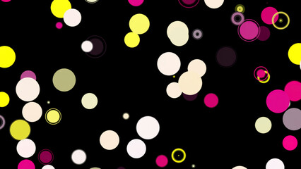 Naklejka na ściany i meble Beautiful abstract animation of multicolored circles appearing and disappearing on the black background. Animation. Abstract 3d render of transition with geometric shapes