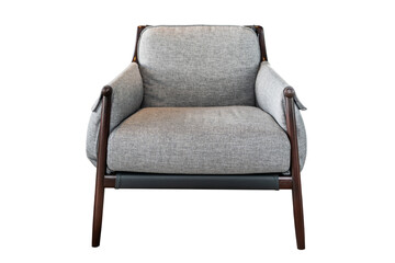 Grey color armchair. Modern designer chair Isolated on white background. Textile chair, Interior Furniture,  with clipping path