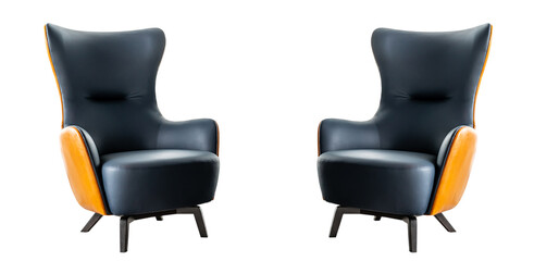 Dark blue color armchair, Modern designer armchair on white background. Series of furniture, with...