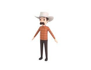Cow Boy character standing in T-Pose in 3d rendering.
