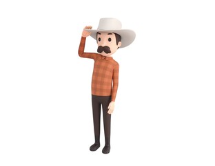 Cow Boy character saluting in 3d rendering.