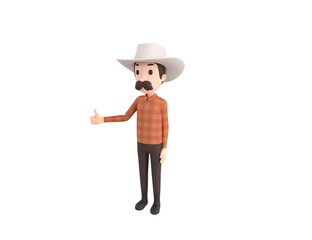 Cow Boy character showing thumb up in 3d rendering.
