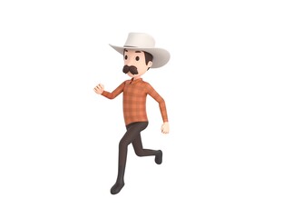 Cow Boy character running in 3d rendering.